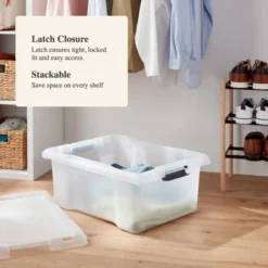 Medium Frosted Latching Storage Box - Brightroom™: Stackable Polypropylene Tote With Lid, 48L Capacity -Smart Nest Store GUEST 047ac601 171c 446f 97bf 888ae2d54712