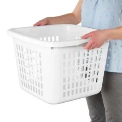 1.5bu Plastic Square Laundry Basket - Brightroom™: Medium White Clothes Hamper With Built-In Handles, Portable Storage -Smart Nest Store GUEST 22cb01ab c718 4b1c 9bea cf1d1c8b5b7e