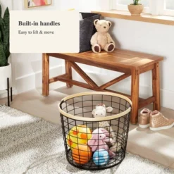 Round Black Wire With Natural Wood Handles Floor Basket - Brightroom™ -Smart Nest Store GUEST 531efaff 169e 49d9 b5e7 00e6d8495d4f