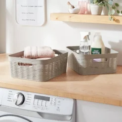 2pk Wave Medium Decorative Basket Gray - Brightroom™