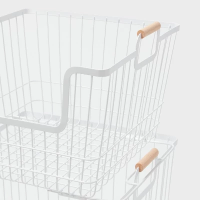2pk Stacking Wire Laundry Baskets With Wooden Handles - Brightroom™ 2 2pk Stacking Wire Laundry Baskets With Wooden Handles - Brightroom™ - Image 2