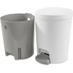 1.6gal Round Step Trash Can - Brightroom™: Compact Pedal-Operated Lid, Small Bathroom Bin, Textured White Finish -Smart Nest Store GUEST 736219aa 062d 4738 8ac8 fdac2a3c8c8b