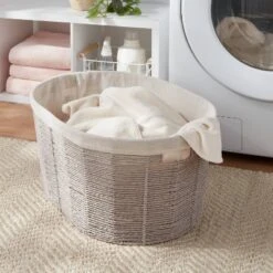 Twisted Paper Rope Oval Laundry Basket - Brightroom™: Gray, Removable Liner, 252 Volume, 2 Handles