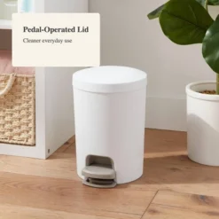 1.6gal Round Step Trash Can - Brightroom™: Compact Pedal-Operated Lid, Small Bathroom Bin, Textured White Finish -Smart Nest Store GUEST 850a833e 1d8d 464a 91d2 fa4392e66116