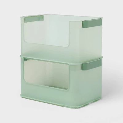 Click In Place 20.7qt Open Front Plastic Storage Bin For Home And Office Organization Green Tint - Brightroom™ 3 Click In Place 20.7qt Open Front Plastic Storage Bin For Home And Office Organization Green Tint - Brightroom™ - Image 3