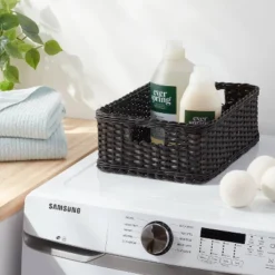 Woven Rattan Folio Bin Black Washed - Brightroom™: Rectangle Decorative Basket, 17''x12''x6'' Air Dry Care