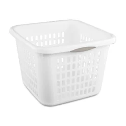 1.5bu Plastic Square Laundry Basket - Brightroom™: Medium White Clothes Hamper With Built-In Handles, Portable Storage -Smart Nest Store GUEST b3a07e8d 196b 494f a6c1 dc231ca035ec