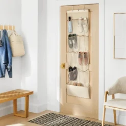 15 Pocket Over-the-Door Hanging Shoe Storage Tan - Brightroom™