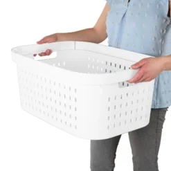 1.5bu Rectangle Modern Laundry Basket - Brightroom™: White Plastic Clothes Basket With Built-In Handles, Medium Size -Smart Nest Store GUEST d6606117 ec93 434a 98af c3a1505ebe2b