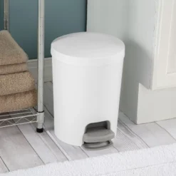 1.6gal Round Step Trash Can - Brightroom™: Compact Pedal-Operated Lid, Small Bathroom Bin, Textured White Finish -Smart Nest Store GUEST e09e76a9 b58c 4631 806e 6d1eee45cda2