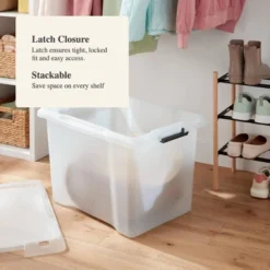 Large Frosted Latching Storage Box - Brightroom™: Stackable Clear Tote, 76L Capacity, Polypropylene, Universal Storage -Smart Nest Store GUEST f23c34bd 6053 493d ac3c 2d88b7161b8f