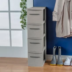 4 Drawer Skinny Tower Dark Gray - Brightroom™: Plastic Storage Drawers, Decorative Organizer, No Assembly Required -Smart Nest Store GUEST f4ab2559 2985 4581 866a ca6b895d797c